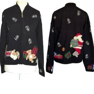 Vintage PBJ Sport Holiday Sweater Full Zip Cardigan Women’s Size S Christmas